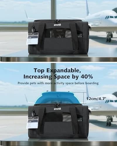 Pecute Top Expandable Airline Approved Pet Carrier for Cats, Dark Gray | Compact & Ventilated thumbnail 4