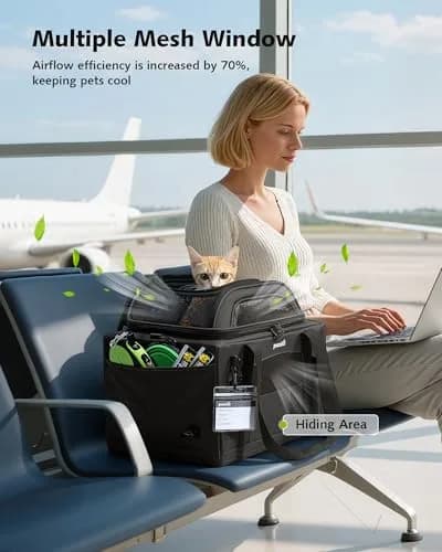 Pecute Top Expandable Airline Approved Pet Carrier for Cats, Dark Gray | Compact & Ventilated thumbnail 6