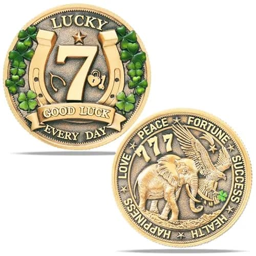 LParkin Lucky Coin Charm 1.57 inches | Four Leaf Clover & Elephant Prosperity Token thumbnail 1