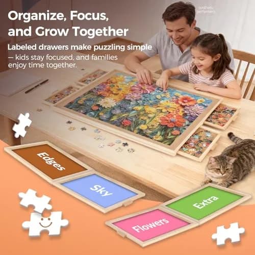 ALL4JIG Rotating Puzzle Board with 4 Drawers & Cover 70cm x 52cm (27.5" x 20.5") | Educational & Non-Toxic thumbnail 3