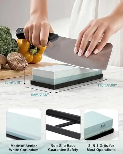 MIDO Professional Abrasive Knife Sharpening Stone 3000/8000 Grit Whetstone with Non-Slip Rubber Base, 19 cm (7.09 in) thumbnail 3