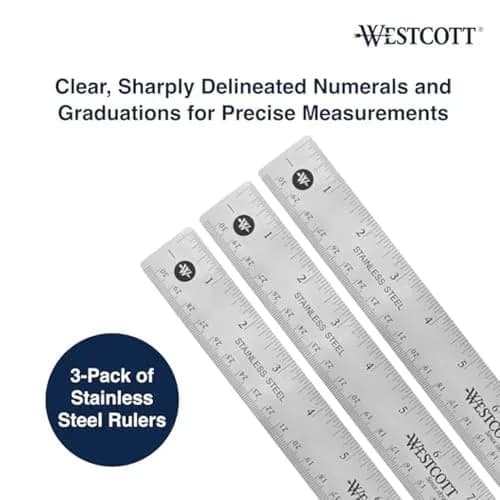 Westcott Stainless Steel Ruler Set with Non-Slip Cork Backing, Easy to Read Etched Markings, Flexible and Sturdy Design, for Crafting, Office, Classroom, Back to School Supplies, 12-Inch, 3 Pack thumbnail 3