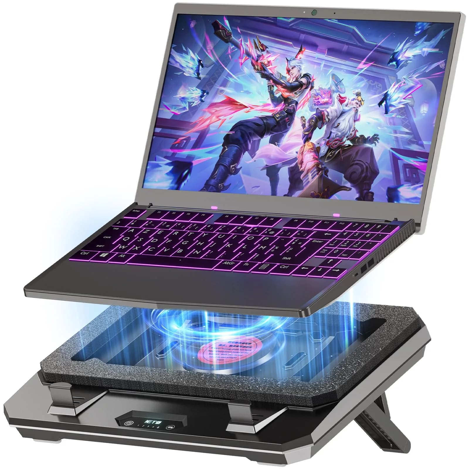 IETS GT300 Upgraded Laptop Cooling Pad with Adjustable Stand, Turbo Boosted Cooler for Rapid Cooling 10-17inch Gaming Laptop, Flexible Sealing Ring, Air Filtration & USB Hub — GT300B0(Basic)