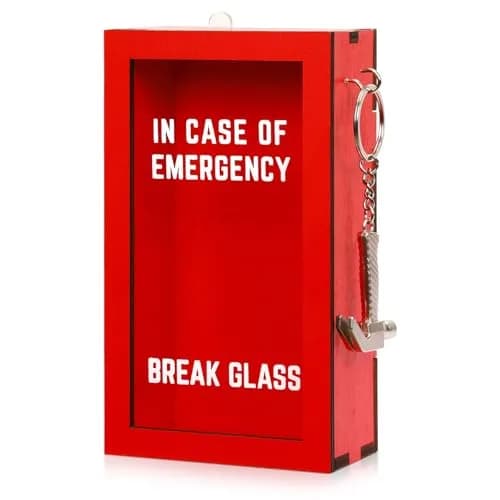 JULEASEL Break in Case of Emergency Box with Hammer, Red Acrylic Front, 9.8cm W x 16.9cm H x 5.2cm D | Unique Personalized Gift Box thumbnail 1