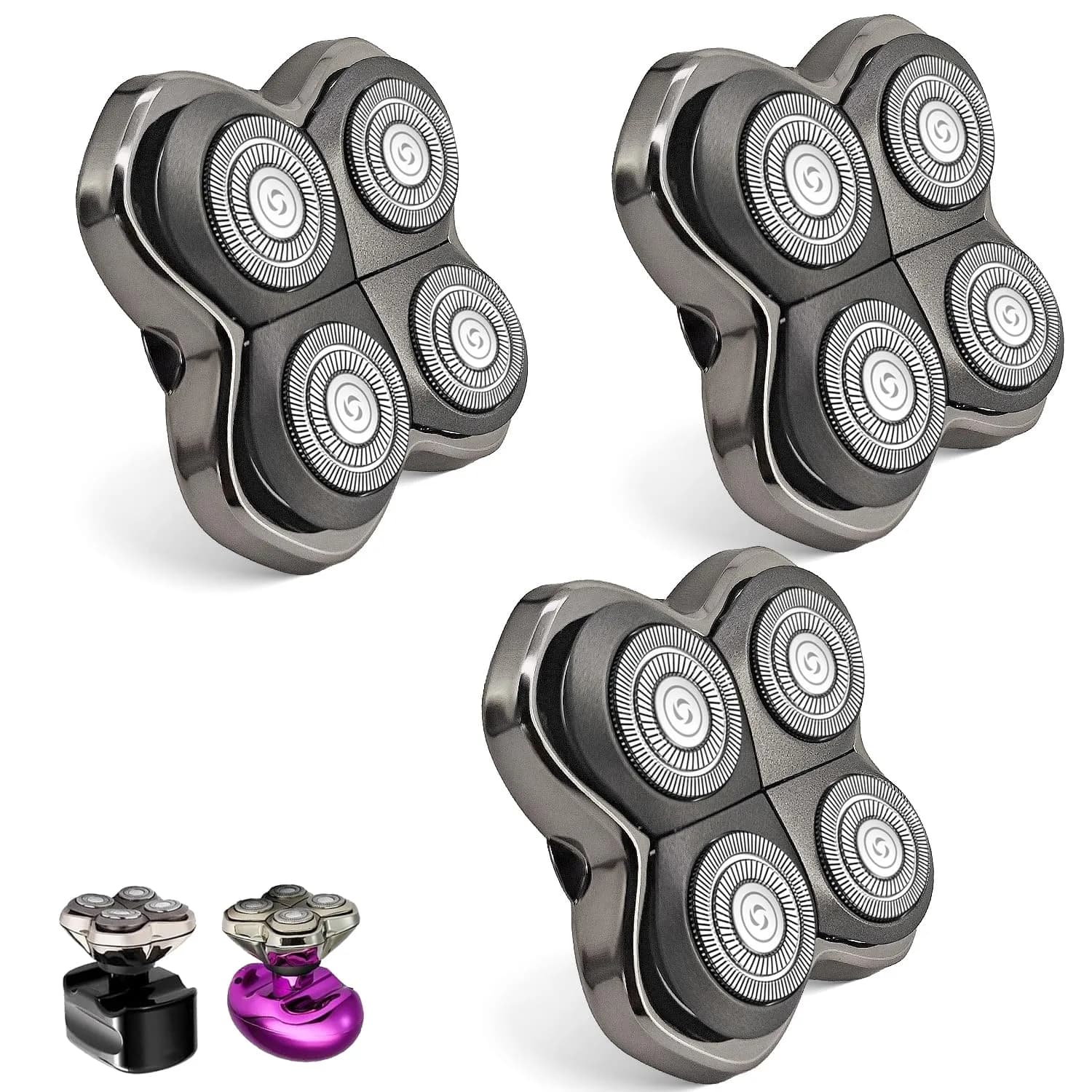 VODOZAVA Pro 4 Shaver Replacement Heads for Skull | Self-Sharpening, Wet & Dry, 4-Head Set — 3-Pack