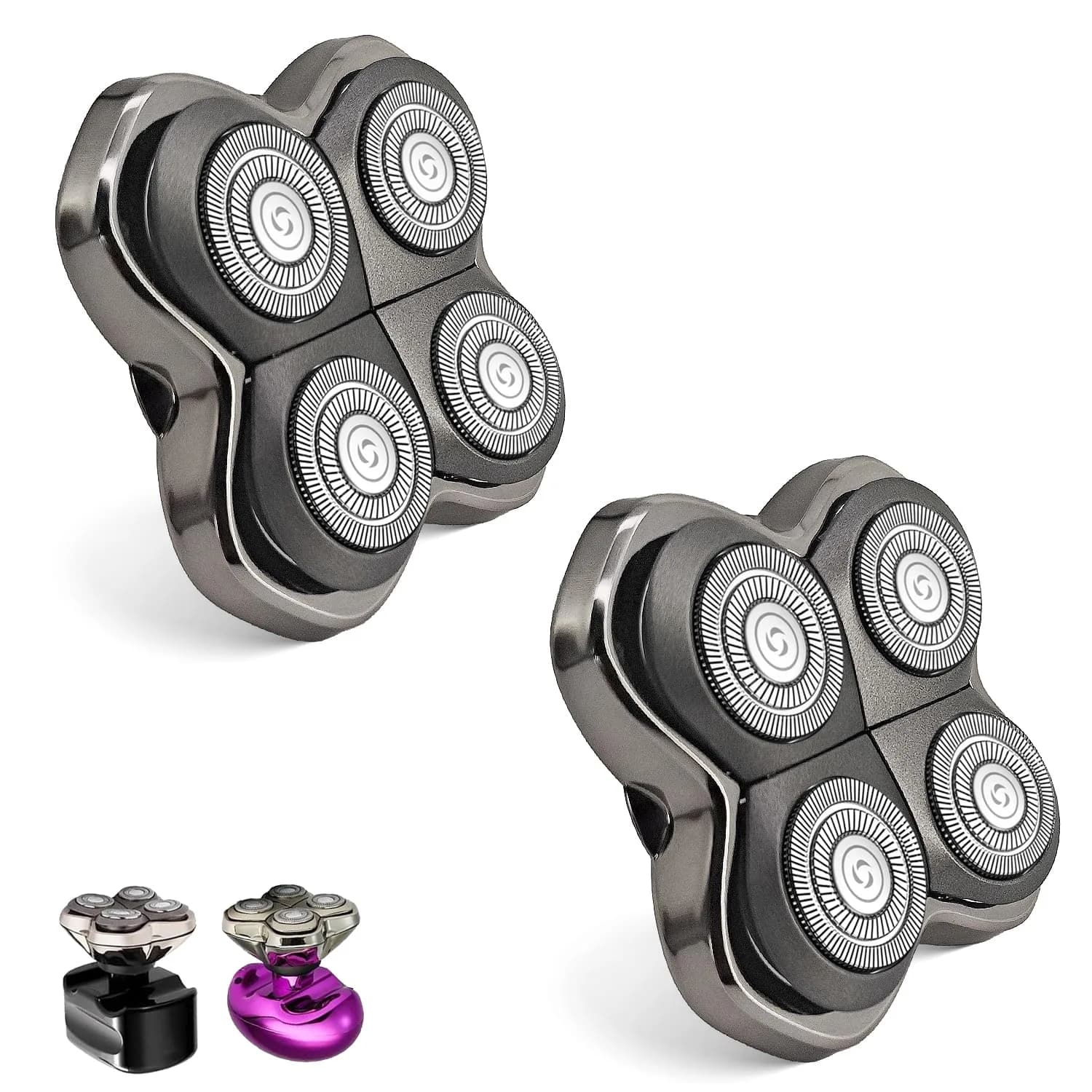 VODOZAVA Pro 4 Shaver Replacement Heads for Skull | Self-Sharpening, Wet & Dry, 4-Head Set — 2-Pack