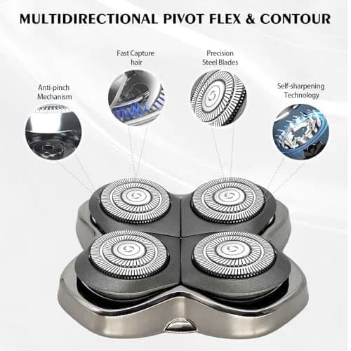 VODOZAVA 2Pack Pro 4 Shaver Replacement Heads for Skull, Self-Sharpening Blades, Silver PRO | Compatible with Pitbull Gold PRO thumbnail 6