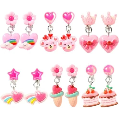 PinkSheep Unicorn Clip On Earrings for Little Girls | 6 Pairs, Safe & Comfortable thumbnail 1
