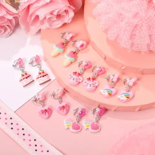 PinkSheep Unicorn Clip On Earrings for Little Girls | 6 Pairs, Safe & Comfortable thumbnail 3