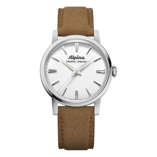 Alpina Men's Automatic Heritage Handwinding Watch, Beige Leather Strap, Silver-Tone Dial | Vintage Adventurer's Timepiece thumbnail 1