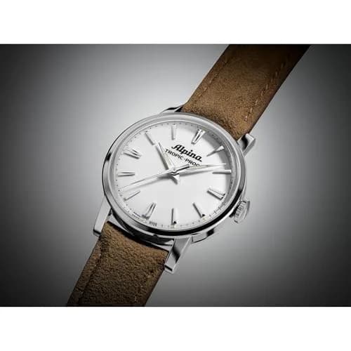 Alpina Men's Automatic Heritage Handwinding Watch, Beige Leather Strap, Silver-Tone Dial | Vintage Adventurer's Timepiece thumbnail 2