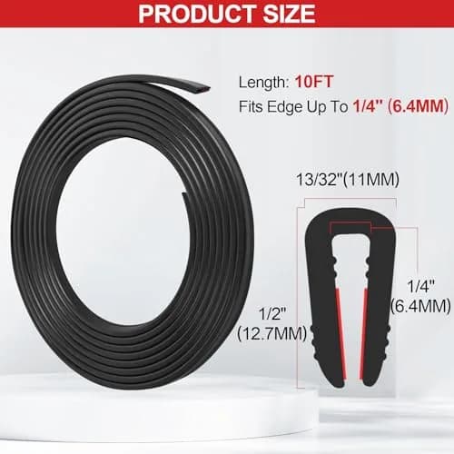 ToLanbbt Rubber Edge Trim U Channel 1/4" x 10Ft | Self-Adhesive Metal Edge Protector for Car & Furniture thumbnail 2