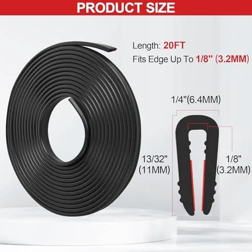 ToLanbbt EPDM Rubber Edge Trim U Channel 3.2mm (1/8") x 6.1m (20Ft) Black | Self-Adhesive Weather Seal for Cars, Metal, Glass thumbnail 2
