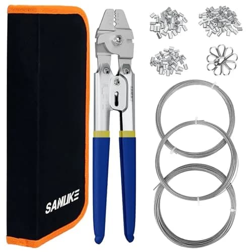 Sanuke Wire Rope Crimping Tool Kit with 150Pcs Crimp Sleeves & 10 Thimbles | Heavy Duty Stainless Steel Swager thumbnail 1