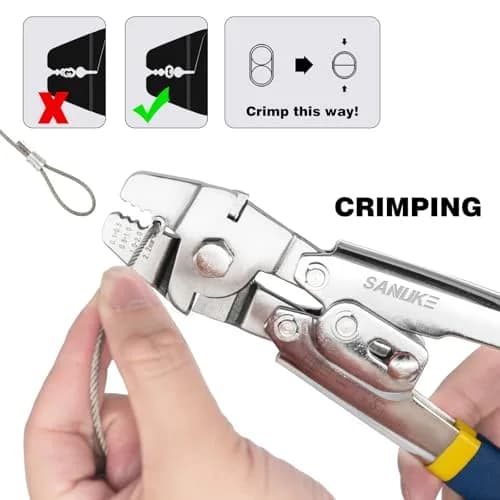 Sanuke Wire Rope Crimping Tool Kit with 150Pcs Crimp Sleeves & 10 Thimbles | Heavy Duty Stainless Steel Swager thumbnail 6
