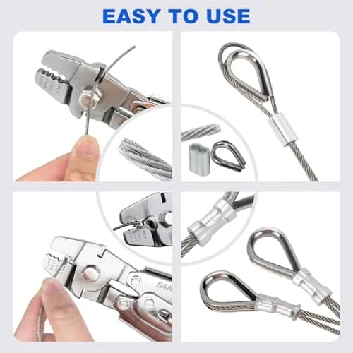 Sanuke Wire Rope Crimping Tool Kit with 150Pcs Crimp Sleeves & 10 Thimbles | Heavy Duty Stainless Steel Swager thumbnail 8