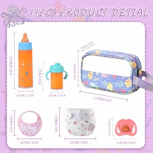 CARANOVO Baby Doll Accessories Set, 6 Pcs Feeding & Caring Kit | Realistic Role Play for 3+ Kids thumbnail 3