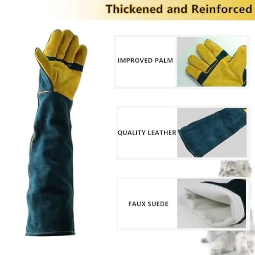 PeSandy Animal Handling Gloves 60 cm (23.6 in) | Bite & Scratch Resistant Cowhide with Cotton Lining thumbnail 4