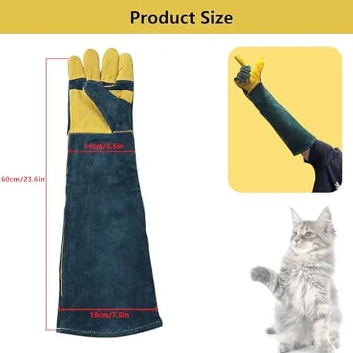 PeSandy Animal Handling Gloves 60 cm (23.6 in) | Bite & Scratch Resistant Cowhide with Cotton Lining thumbnail 3