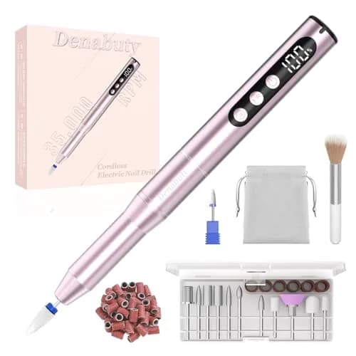Denabuty Electric Nail Drill Cordless 35000RPM Pink | Professional Manicure & Pedicure Kit with LCD Display thumbnail 1