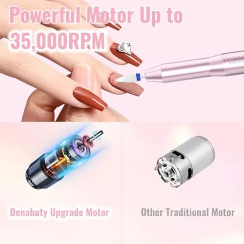 Denabuty Electric Nail Drill Cordless 35000RPM Pink | Professional Manicure & Pedicure Kit with LCD Display thumbnail 4