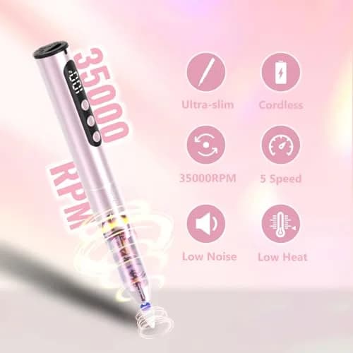 Denabuty Electric Nail Drill Cordless 35000RPM Pink | Professional Manicure & Pedicure Kit with LCD Display thumbnail 2