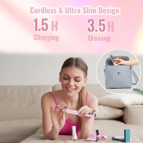 Denabuty Electric Nail Drill Cordless 35000RPM Pink | Professional Manicure & Pedicure Kit with LCD Display thumbnail 3