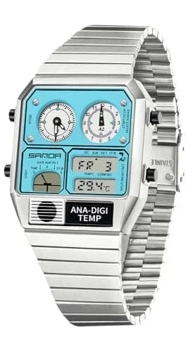 MASTOP Retro Square Analog-Digital Watch with Temperature Display 37mm Case | 50M Waterproof Multifunction Watch thumbnail 1