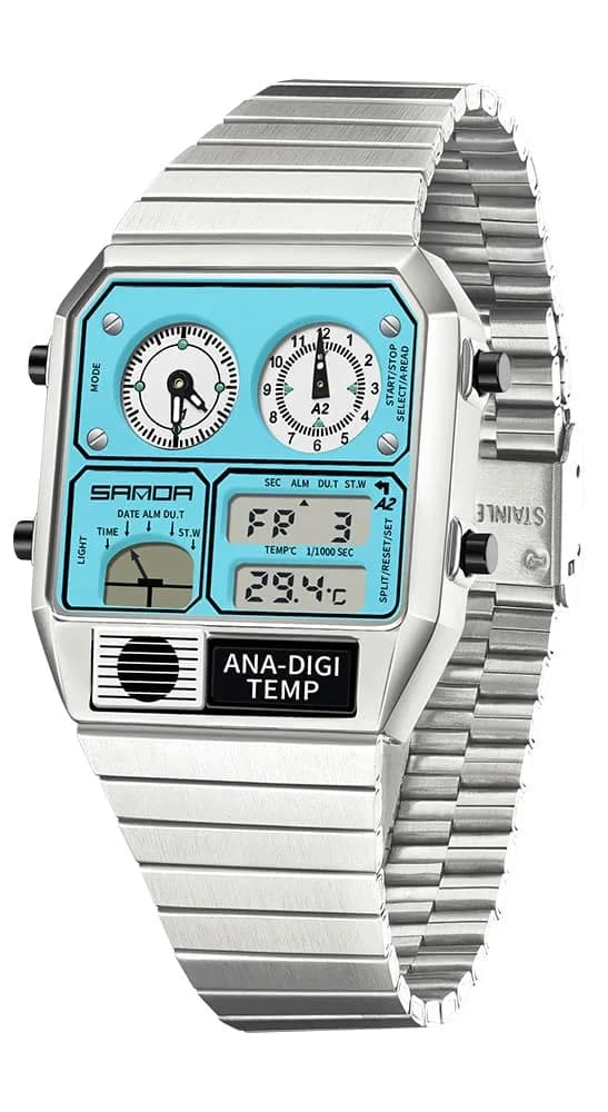MASTOP Retro Square Analog-Digital Watch with Temperature Display 37mm Case | 50M Waterproof Multifunction Watch - main product image