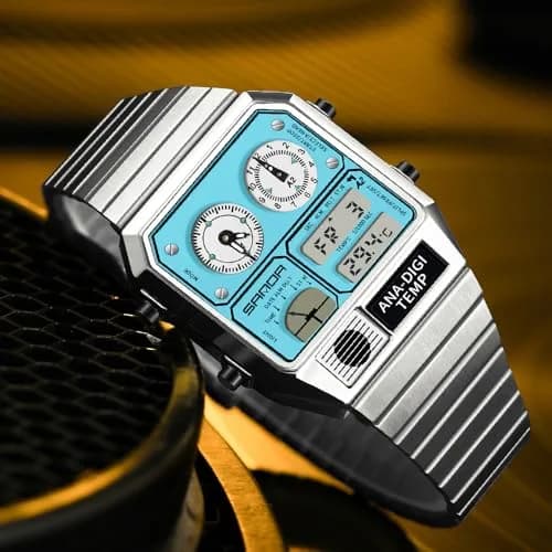 MASTOP Retro Square Analog-Digital Watch with Temperature Display 37mm Case | 50M Waterproof Multifunction Watch thumbnail 3