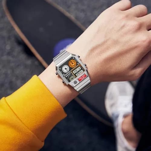 MASTOP Retro Square Digital Watch with Temperature Display 37mm (Silver White) | Analog-Digital Multifunction Watch thumbnail 5