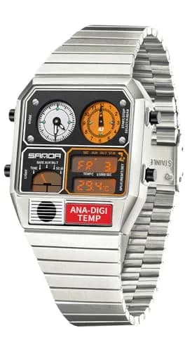 MASTOP Retro Square Digital Watch with Temperature Display 37mm (Silver White) | Analog-Digital Multifunction Watch thumbnail 6