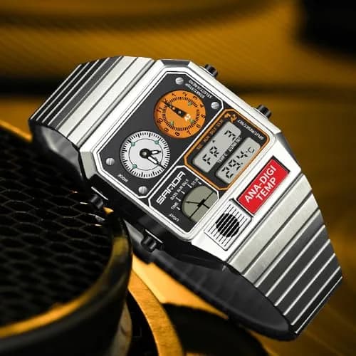 MASTOP Retro Square Digital Watch with Temperature Display 37mm (Silver White) | Analog-Digital Multifunction Watch thumbnail 2