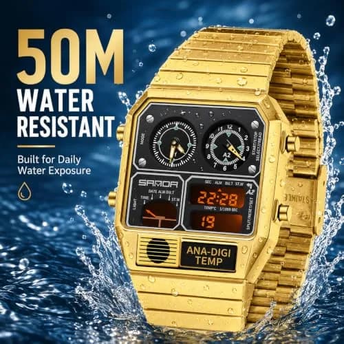 MASTOP Retro Square Digital Watch with Temperature Display 37mm | Analog-Digital Multifunction thumbnail 7