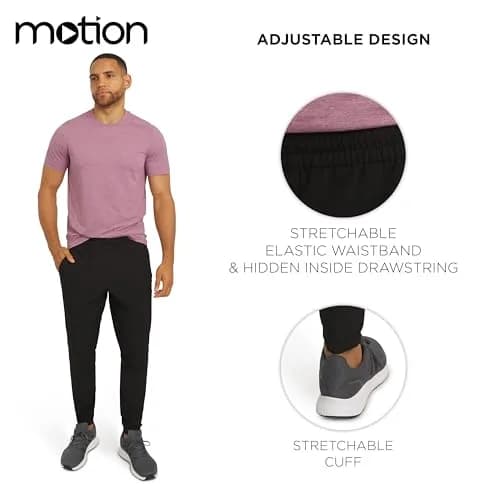 Motion Men's Regular Fit Active Performance Midweight Woven Jogger Pants, Black Onyx, X-Large | Breathable, Durable & Comfortable thumbnail 4