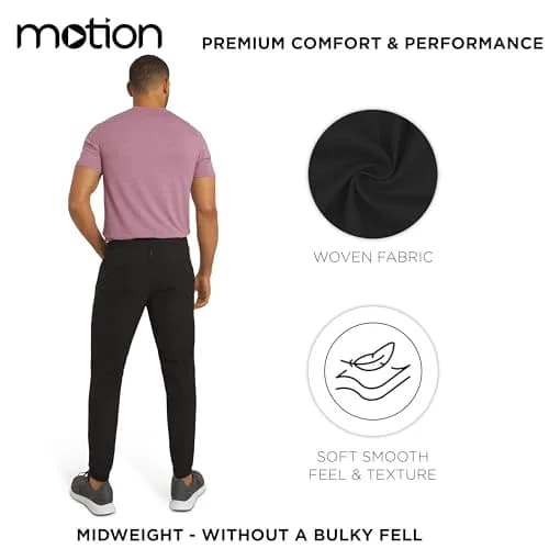 Motion Men's Regular Fit Active Performance Midweight Woven Jogger Pants, Black Onyx, X-Large | Breathable, Durable & Comfortable thumbnail 2