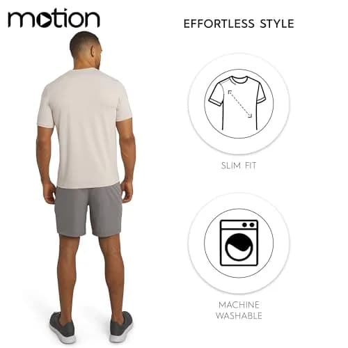 Motion Men's Slim Fit Tee Active Performance Super Soft Stretchable T-Shirt, Bone, Large | Lightweight, breathable, support for active men thumbnail 6
