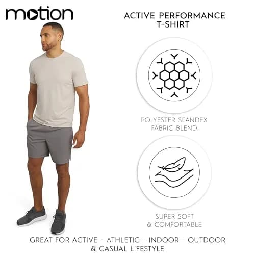 Motion Men's Slim Fit Tee Active Performance Super Soft Stretchable T-Shirt, Bone, Large | Lightweight, breathable, support for active men thumbnail 2