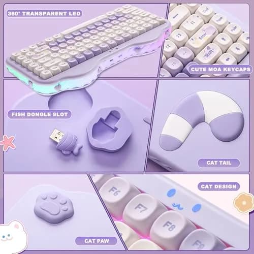 YUNZII C75 Cute 75% Wireless Mechanical Keyboard Purple Candy Switch | Hot-Swappable, Tri-Mode Connectivity, 5500mAh Battery thumbnail 8