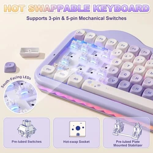 YUNZII C75 Cute 75% Wireless Mechanical Keyboard Purple Milk V2 Switch | 84-Key Compact Layout with RGB Backlighting thumbnail 5