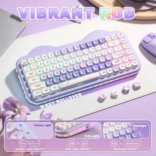 YUNZII C75 Cute 75% Wireless Mechanical Keyboard Purple Milk V2 Switch | 84-Key Compact Layout with RGB Backlighting thumbnail 7
