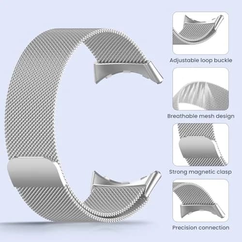 KONXISA Metal Mesh Watch Band for Google Pixel Watch 5/4/3 45mm, Silver | Magnetic Clasp, Stainless Steel thumbnail 3