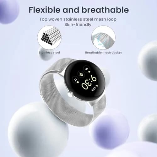KONXISA Silver Stainless Steel Mesh Watch Band for Google Pixel Watch 5/4/3/2/1 41mm | Magnetic Closure thumbnail 2