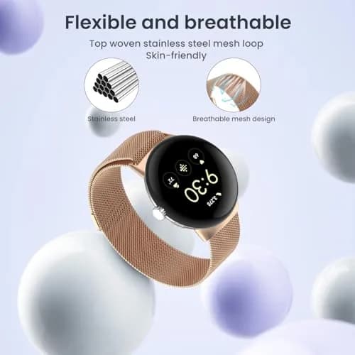 KONXISA Metal Mesh Watch Band for Google Pixel Watch 5/4/3 45mm, Rose Gold | Magnetic Closure, 22mm Width thumbnail 2