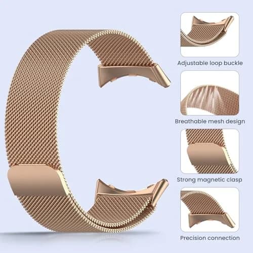 KONXISA Metal Mesh Watch Band for Google Pixel Watch 5/4/3 45mm, Rose Gold | Magnetic Closure, 22mm Width thumbnail 3