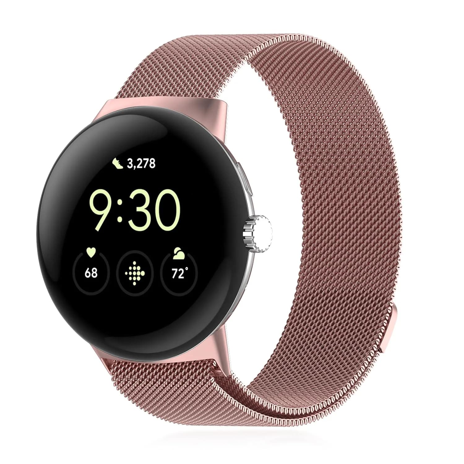 KONXISA Metal Mesh Watch Band for Google Pixel Watch 5/4/3 45mm, Rose Gold | Magnetic Closure, 22mm Width — Rose Pink