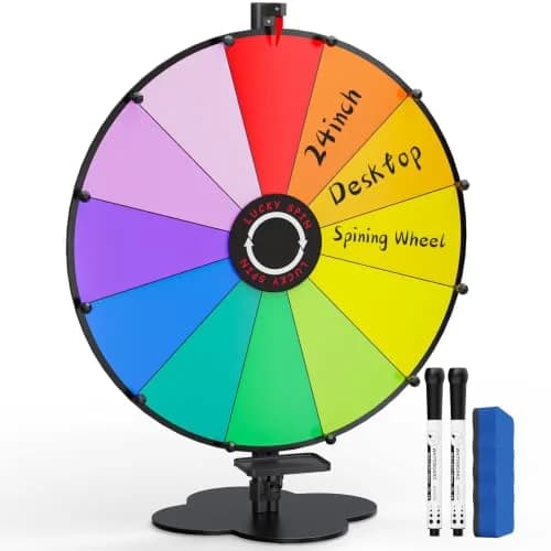 ORWOD 24-inch Tabletop Spinning Prize Wheel with Heavy-Duty Metal Stand | 12 Dry Erase Prize Slots thumbnail 1