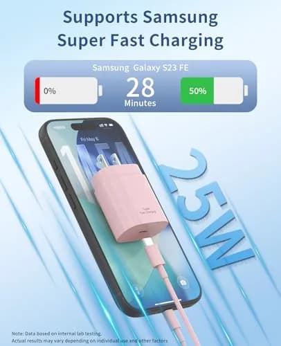 Qntry Type C Charger Fast Charging 2-Pack 25W | Super Fast USB C Adapter with 6Ft Cable for Samsung, Pixel, iPhone thumbnail 2