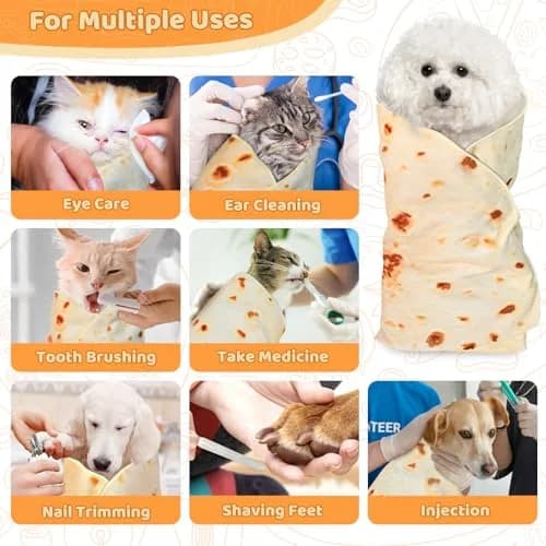 MASHDE 31.5" Tortilla Shape Blanket Cat Grooming Wrap for Cutting Nails | Soft Microfibre Restraint & Grooming Kit thumbnail 3