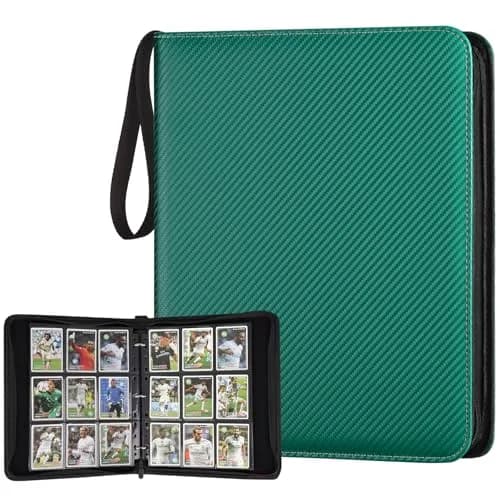 GERMUN 3 Ring 9 Pocket Zipper Card Binder for 720 Cards | Archival-Safe PU Leather — 9 Pocket 720 / Carbon Dark Green